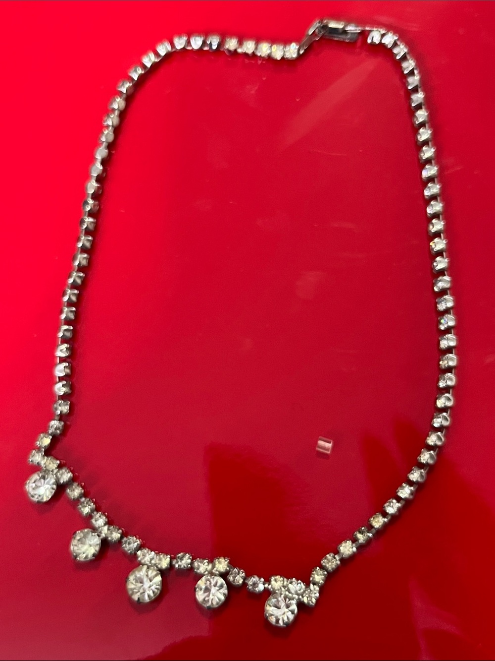 Clear Crystal Drop Necklace — Silver-Tone Sparkle